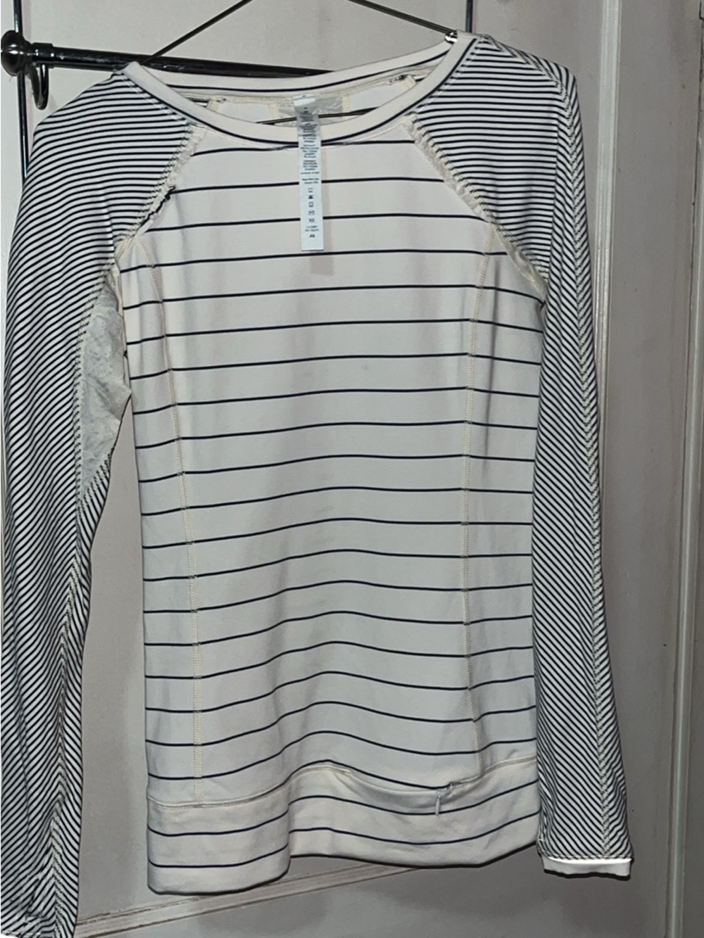 lululemon athletica White and Black Striped Raglan Long-Sleeve Top